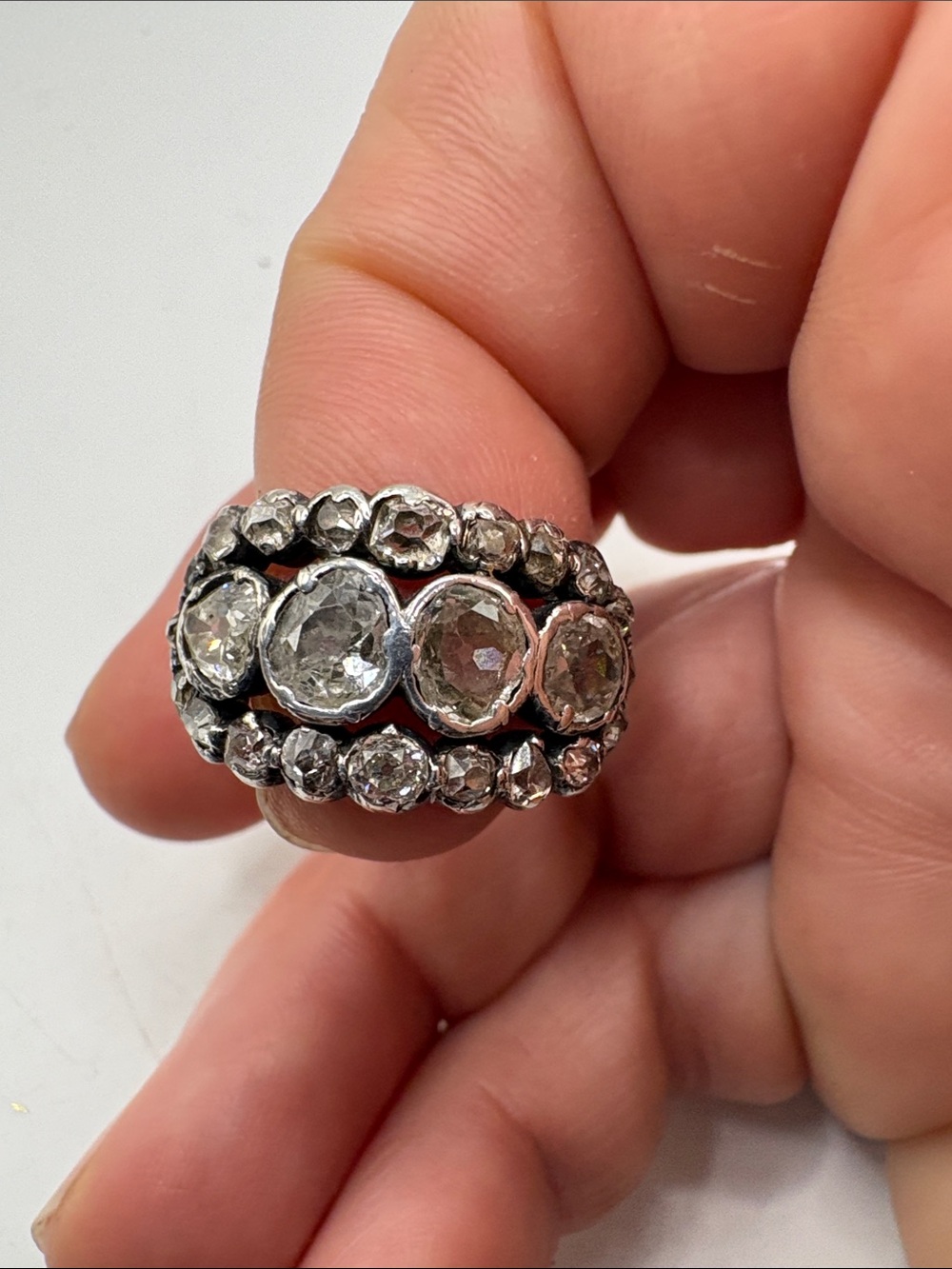 10 Kt Gold Mine Cut Diamond Ring Size 5